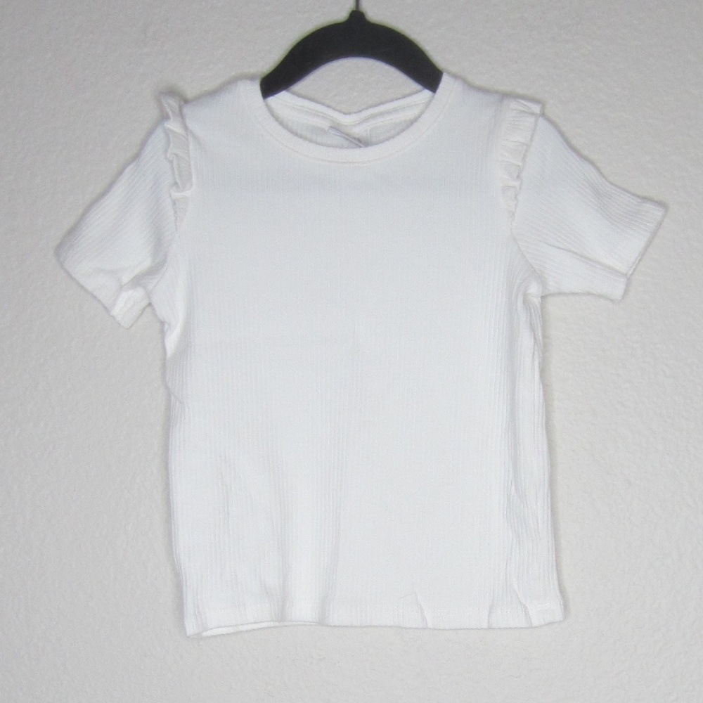 Zara kids white ribbed t-shirt with ruffle detail - Size 7